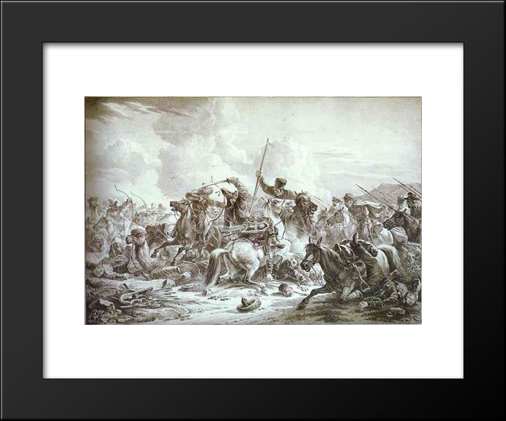 Battle Of Cossaks With Kirgizes 20x24 Black Modern Wood Framed Art Print Poster by Orlowski, Alexander