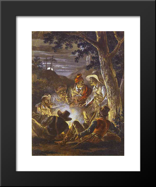 Polish Insurgents In The Forrest At Night 20x24 Black Modern Wood Framed Art Print Poster by Orlowski, Alexander