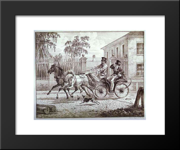 Town Carriage (Droshky) 20x24 Black Modern Wood Framed Art Print Poster by Orlowski, Alexander