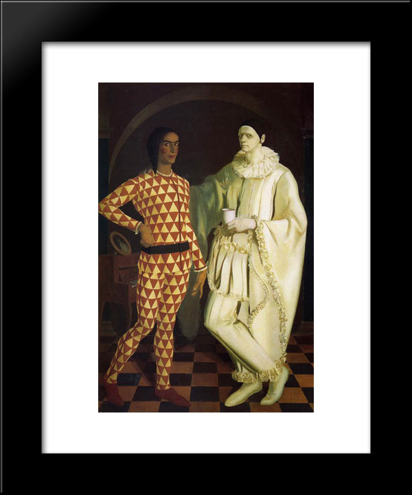Self-Portraits (Harlequin And Pierrot) - With Vasiliy Shukhaev 20x24 Black Modern Wood Framed Art Print Poster by Jacovleff, Alexandre