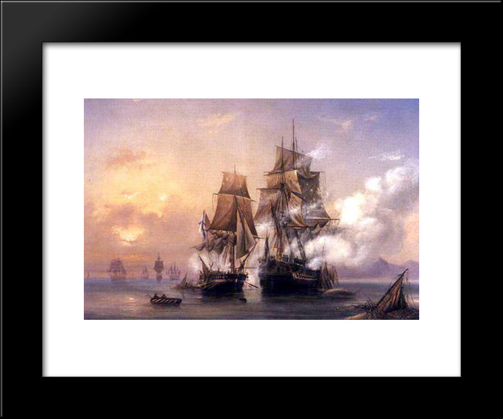 Capturing Of Swedish 44 Gun Frigate Venus By Russian 22 Gun Cutter Merkuriy Of June 1, 1789 20x24 Black Modern Wood Framed Art Print Poster by Bogolyubov, Alexey