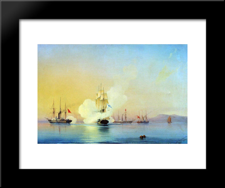 The Battle Of Fregate Flora Against Turkish Steamships Near Pitsunda November, 11 1853 20x24 Black Modern Wood Framed Art Print Poster by Bogolyubov, Alexey