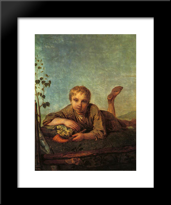 A Herd-Boy With A Pipe 20x24 Black Modern Wood Framed Art Print Poster by Venetsianov, Alexey