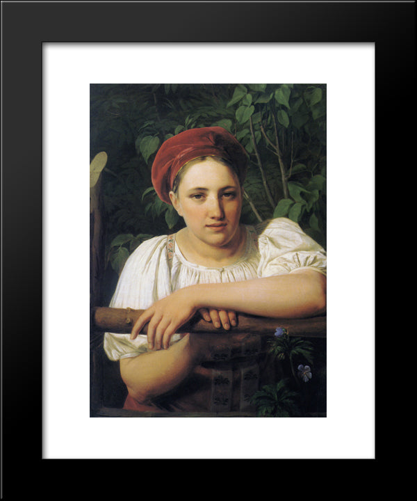 A Peasant Girl From Tver 20x24 Black Modern Wood Framed Art Print Poster by Venetsianov, Alexey