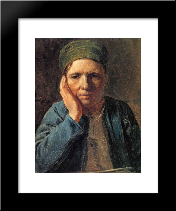 A Peasant Woman, Resting On Her Hand 20x24 Black Modern Wood Framed Art Print Poster by Venetsianov, Alexey