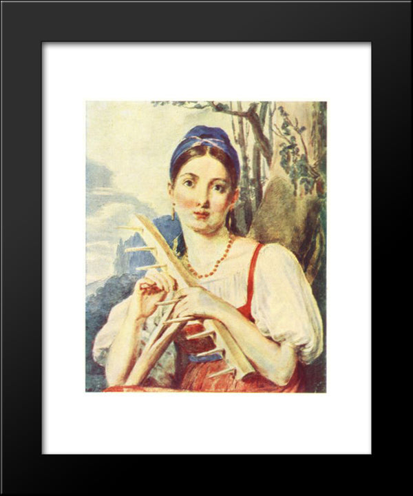 A Peasant Woman With A Rake 20x24 Black Modern Wood Framed Art Print Poster by Venetsianov, Alexey