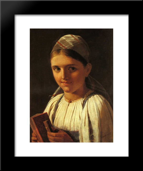 Girl With Accordion 20x24 Black Modern Wood Framed Art Print Poster by Venetsianov, Alexey