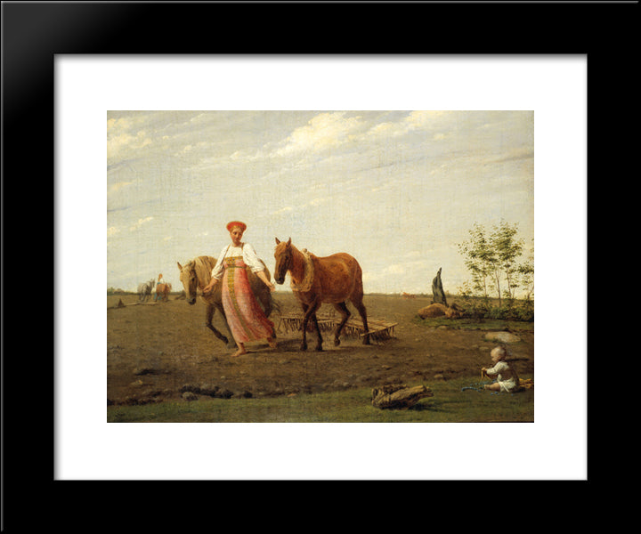 In The Fields. Spring 20x24 Black Modern Wood Framed Art Print Poster by Venetsianov, Alexey