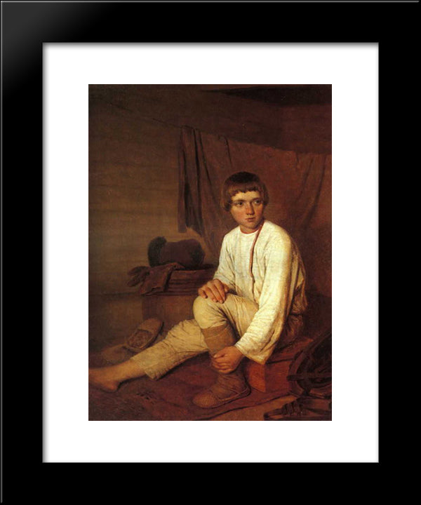 Peasant Boy Putting On Bast Sandals 20x24 Black Modern Wood Framed Art Print Poster by Venetsianov, Alexey