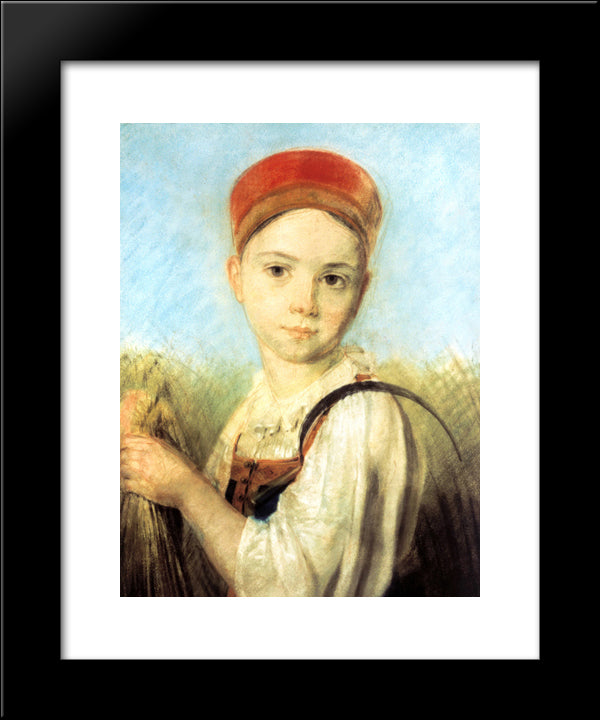 Peasant Girl With A Sickle In The Rye 20x24 Black Modern Wood Framed Art Print Poster by Venetsianov, Alexey