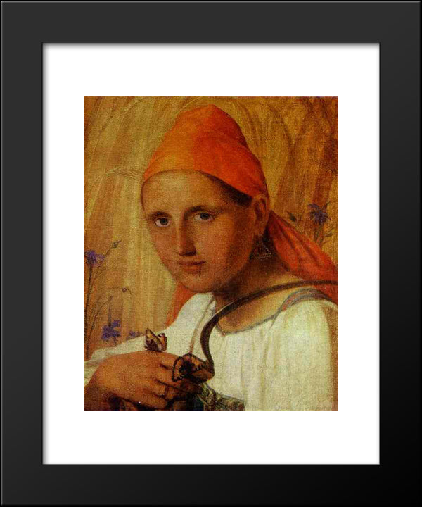 Peasant Girl With Butterflies 20x24 Black Modern Wood Framed Art Print Poster by Venetsianov, Alexey