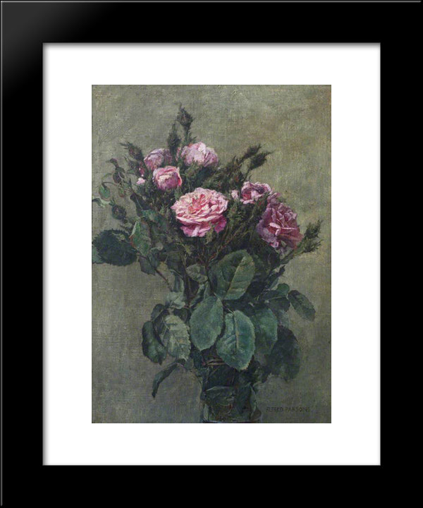 A Bunch Of London Market Garden Moss Roses 20x24 Black Modern Wood Framed Art Print Poster by Parsons, Alfred