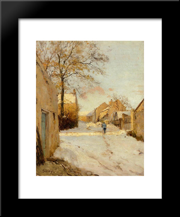 A Village Street In Winter 20x24 Black Modern Wood Framed Art Print Poster by Sisley, Alfred