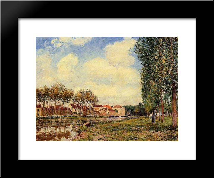 Banks Of The Loing At Moret, Morning 20x24 Black Modern Wood Framed Art Print Poster by Sisley, Alfred