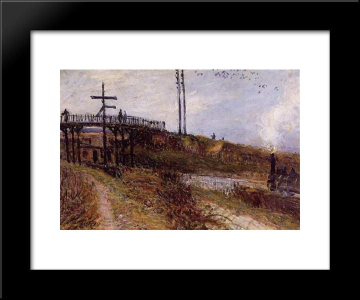 Footbridge Over The Railroad At Sevres 20x24 Black Modern Wood Framed Art Print Poster by Sisley, Alfred