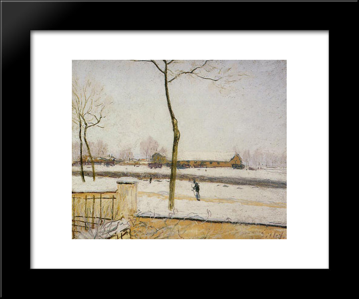 Snow Scene Moret Station 20x24 Black Modern Wood Framed Art Print Poster by Sisley, Alfred