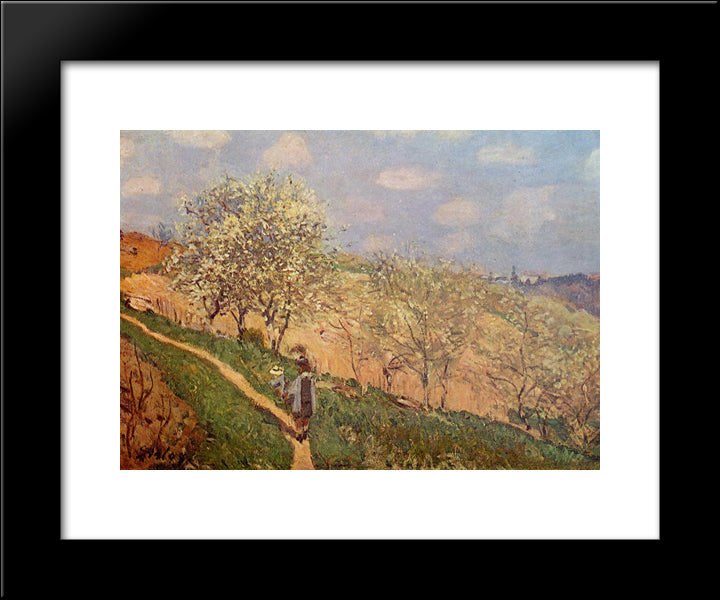 Spring In Bougival 20x24 Black Modern Wood Framed Art Print Poster by Sisley, Alfred