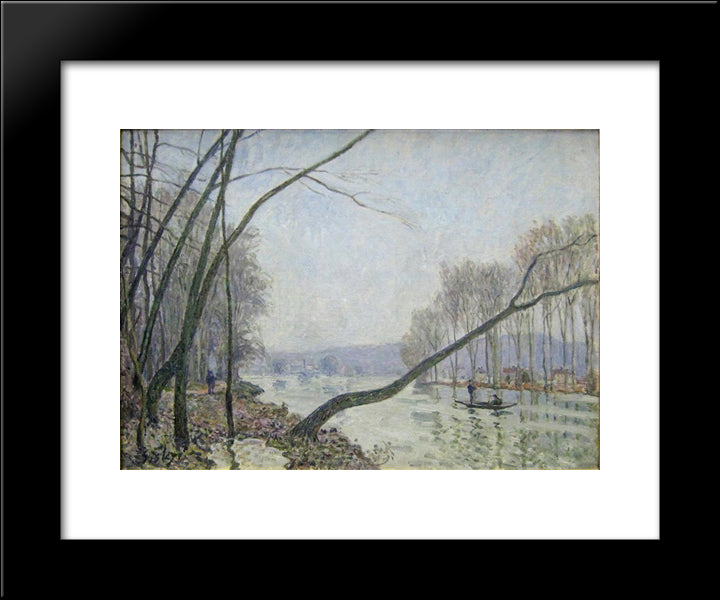 The Banks Of The Seine In Autumn 20x24 Black Modern Wood Framed Art Print Poster by Sisley, Alfred