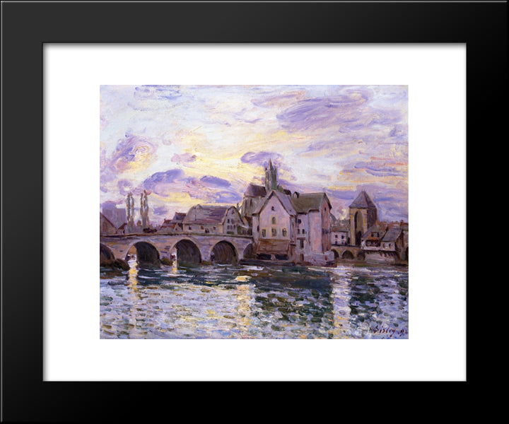 The Bridge At Moret At Sunset 20x24 Black Modern Wood Framed Art Print Poster by Sisley, Alfred