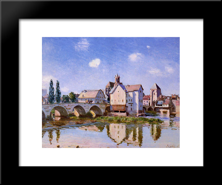 The Moret Bridge In The Sunlight 20x24 Black Modern Wood Framed Art Print Poster by Sisley, Alfred
