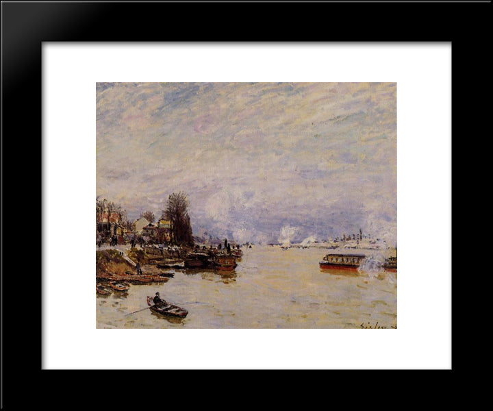 The Seine, View From The Quay De Pont Du Jour 20x24 Black Modern Wood Framed Art Print Poster by Sisley, Alfred