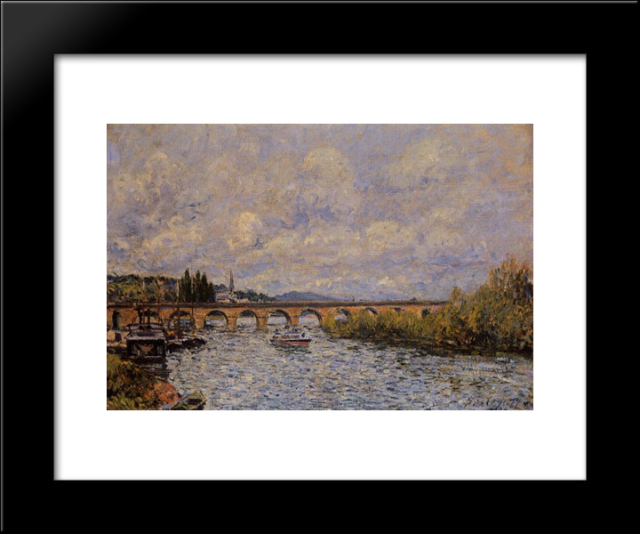 The Sevres Bridge 20x24 Black Modern Wood Framed Art Print Poster by Sisley, Alfred