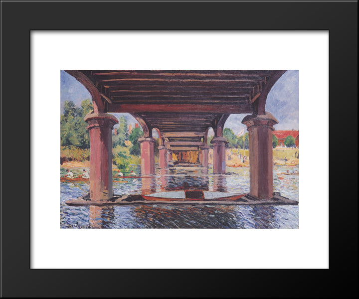 Under The Bridge At Hampton Court 20x24 Black Modern Wood Framed Art Print Poster by Sisley, Alfred