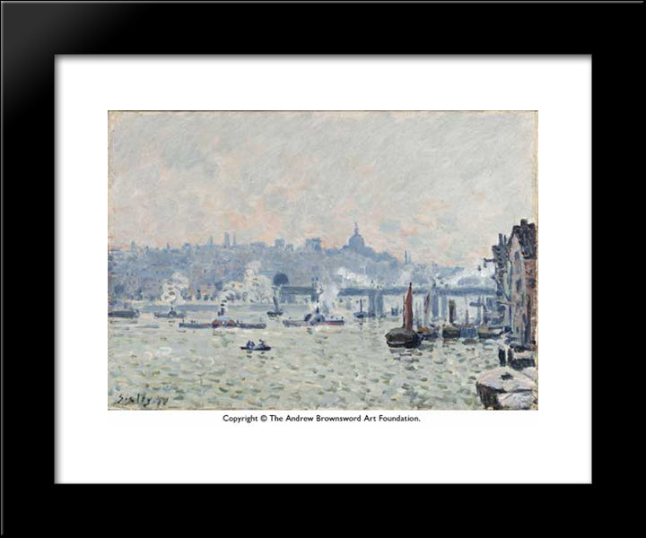 View Of The Thames Charing Cross Bridge 20x24 Black Modern Wood Framed Art Print Poster by Sisley, Alfred