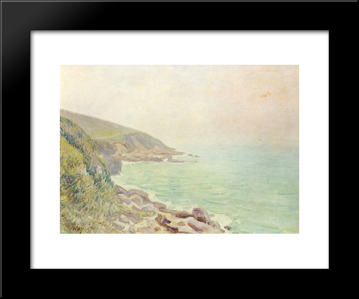 Welsh Coast In The Fog 20x24 Black Modern Wood Framed Art Print Poster by Sisley, Alfred