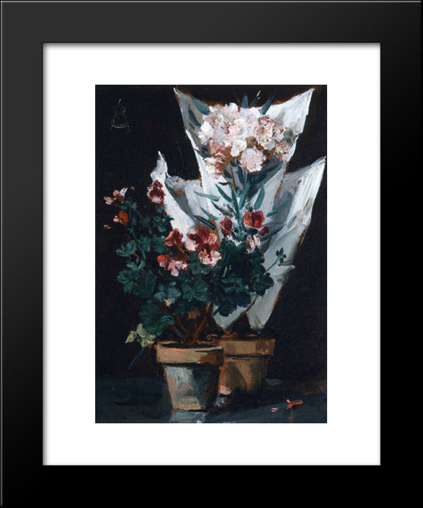 Still Life With Potted Geraniums 20x24 Black Modern Wood Framed Art Print Poster by Stevens, Alfred