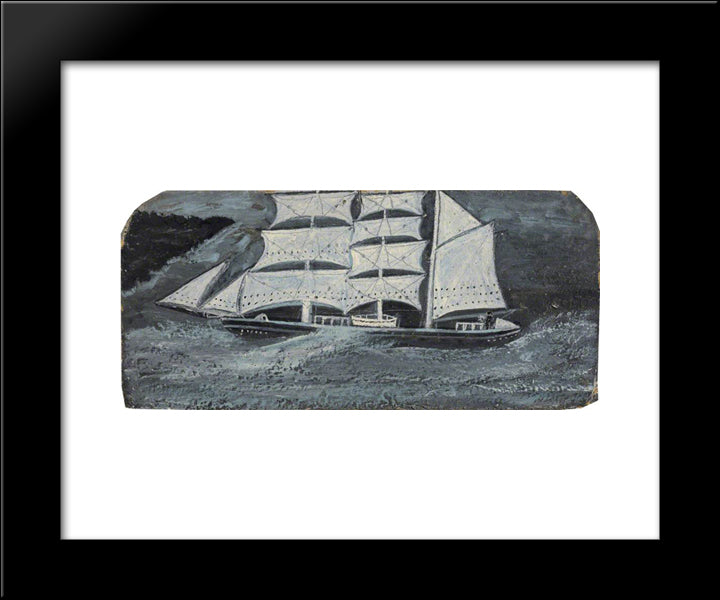 Barque With A Man At The Wheel On A Stormy Sea 20x24 Black Modern Wood Framed Art Print Poster by Wallis, Alfred