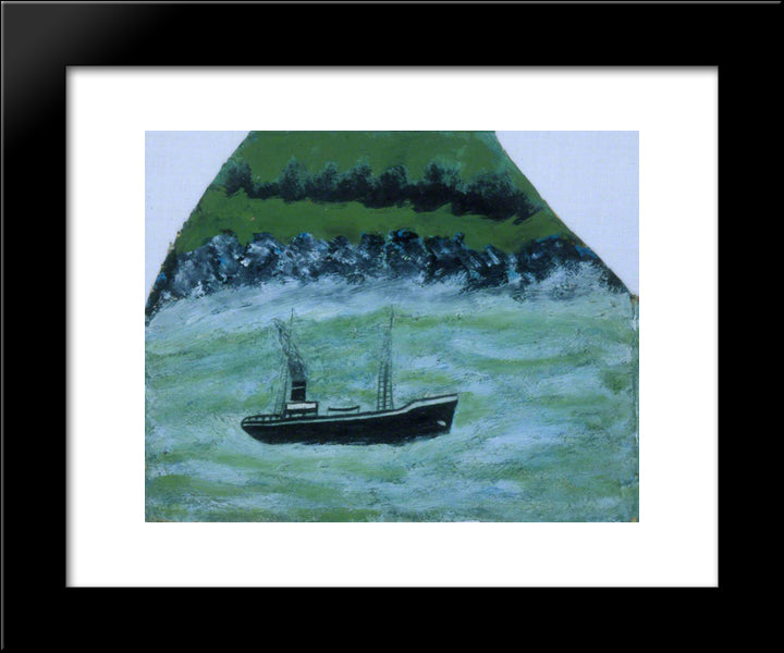 Boat On The Sea 20x24 Black Modern Wood Framed Art Print Poster by Wallis, Alfred