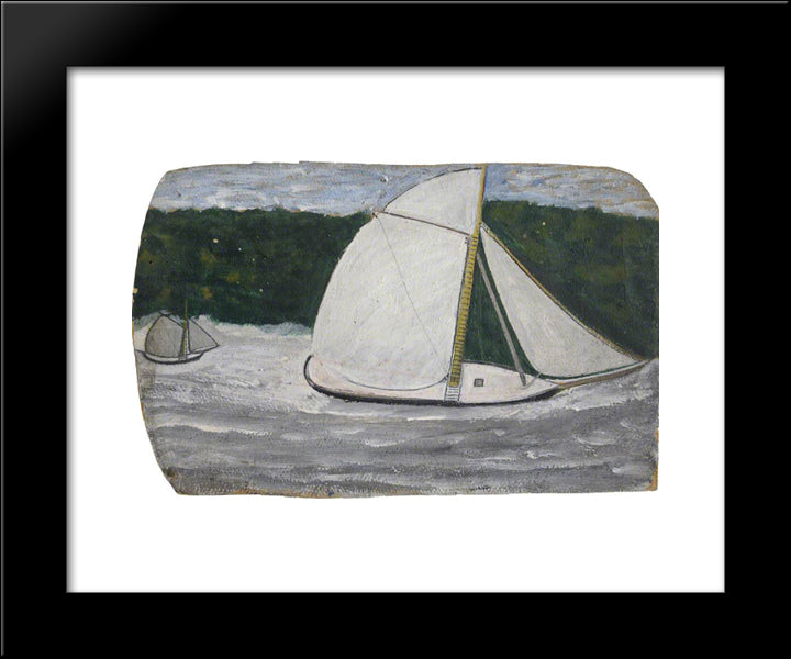 Boat With A Yellow Mast In Full Sail 20x24 Black Modern Wood Framed Art Print Poster by Wallis, Alfred
