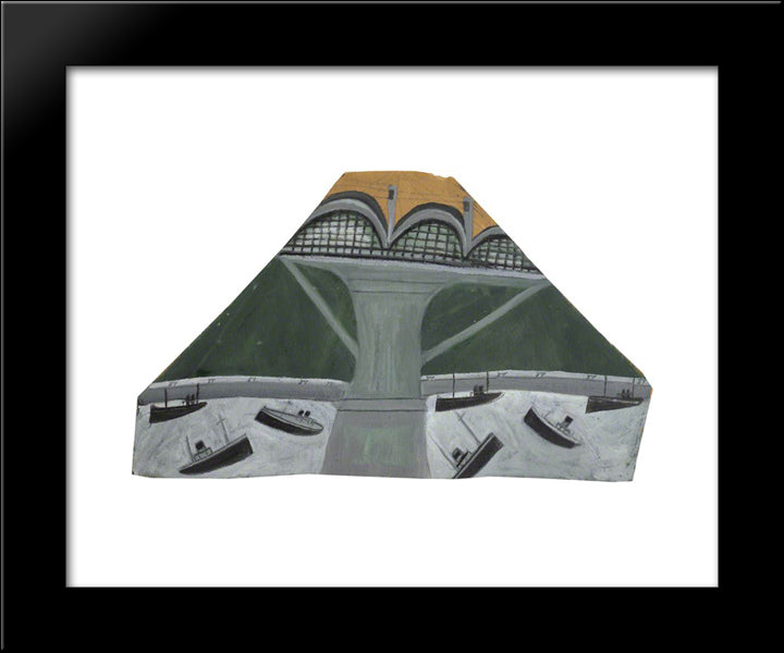 Boats Under Saltash Bridge (Royal Albert Bridge) 20x24 Black Modern Wood Framed Art Print Poster by Wallis, Alfred