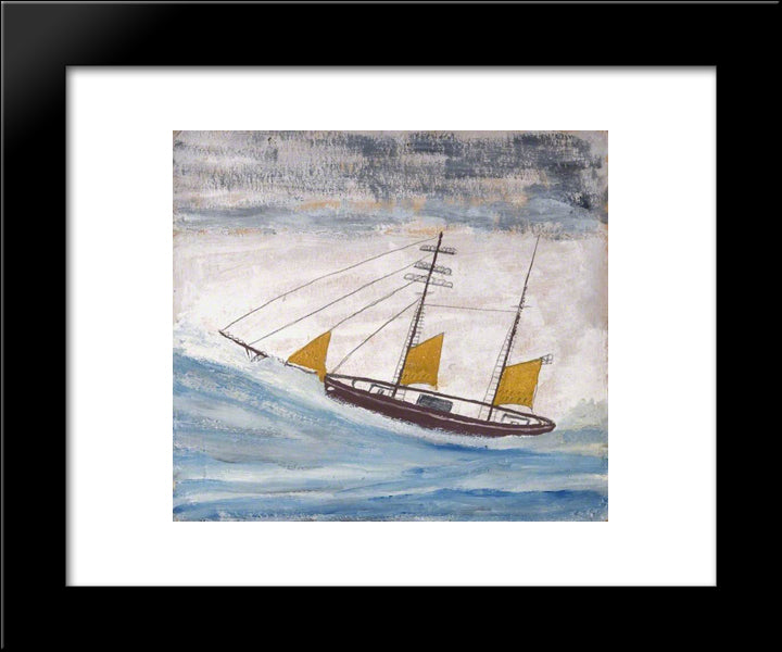 Fishing Boat With Two Masts And Yellow Sails 20x24 Black Modern Wood Framed Art Print Poster by Wallis, Alfred