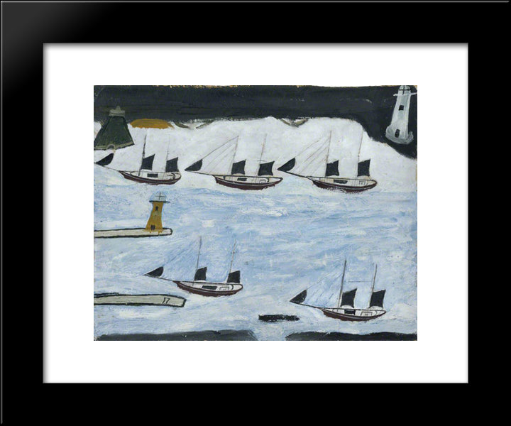 Five Ships, Mount'S Bay 20x24 Black Modern Wood Framed Art Print Poster by Wallis, Alfred