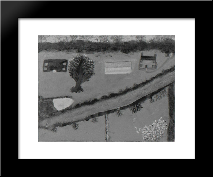 Green Landscape With Houses And Road 20x24 Black Modern Wood Framed Art Print Poster by Wallis, Alfred