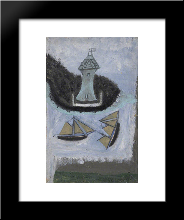 Lighthouse And Two Sailing Ships 20x24 Black Modern Wood Framed Art Print Poster by Wallis, Alfred