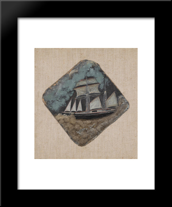 Schooner Under The Moon 20x24 Black Modern Wood Framed Art Print Poster by Wallis, Alfred