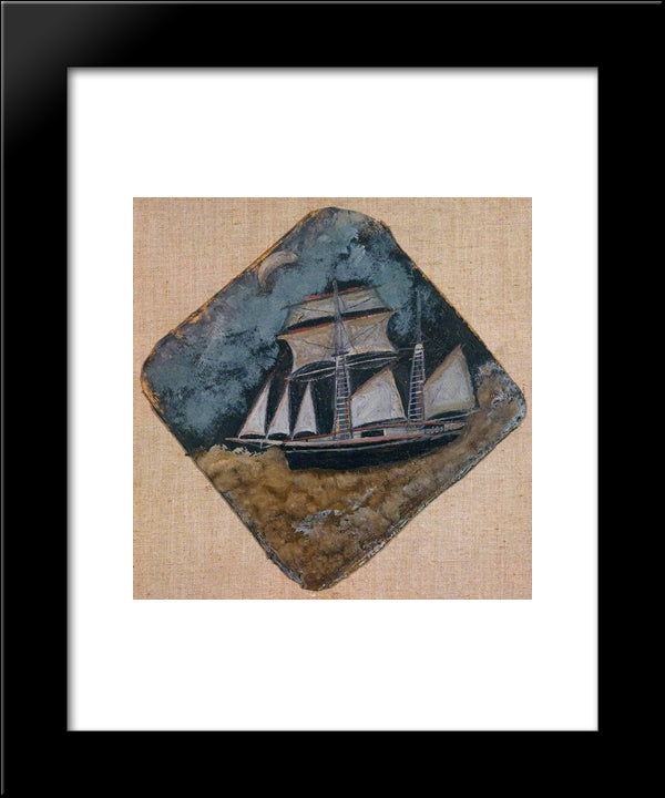 Schooner Under The Moon 1936 20x24 Black Modern Wood Framed Art Print Poster by Wallis, Alfred