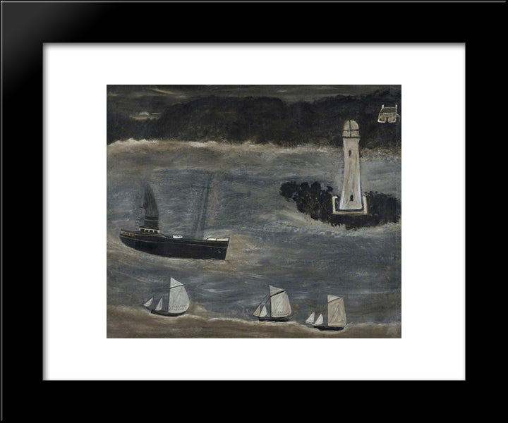 Seascape, Ships Sailing Past The Long Ships 20x24 Black Modern Wood Framed Art Print Poster by Wallis, Alfred
