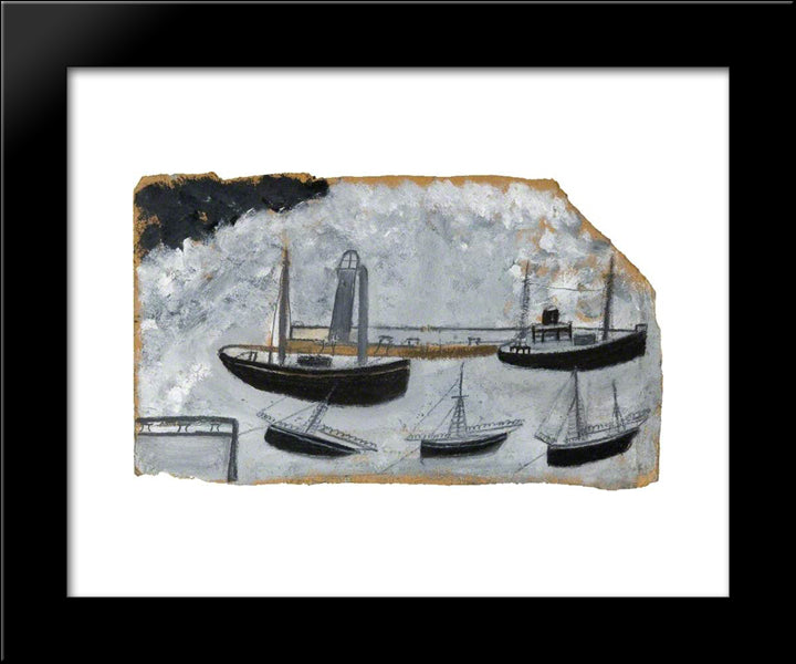 Ships In Harbour 20x24 Black Modern Wood Framed Art Print Poster by Wallis, Alfred