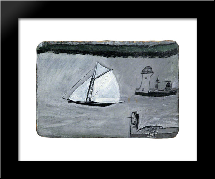 St Ives Harbour. White Sailing Ship 20x24 Black Modern Wood Framed Art Print Poster by Wallis, Alfred