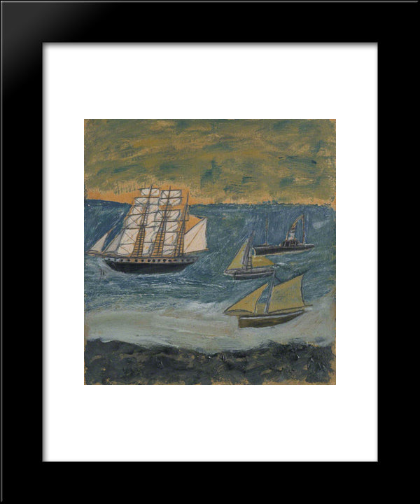 Three-Masted Barque With Three Small Ships 20x24 Black Modern Wood Framed Art Print Poster by Wallis, Alfred