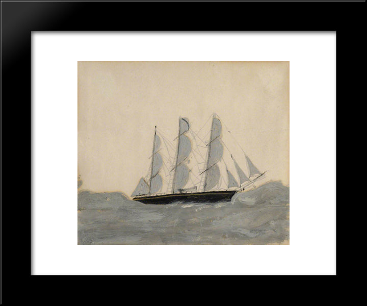 Three-Master Against A White Sky 20x24 Black Modern Wood Framed Art Print Poster by Wallis, Alfred
