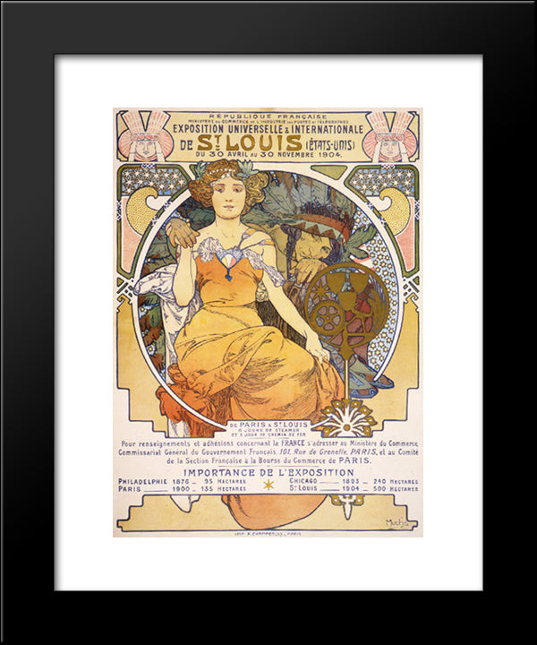Art Nouveau Color Lithograph Poster Showing A Seated Woman Clasping The Hand Of A Native American 20x24 Black Modern Wood Framed Art Print Poster by Mucha, Alphonse