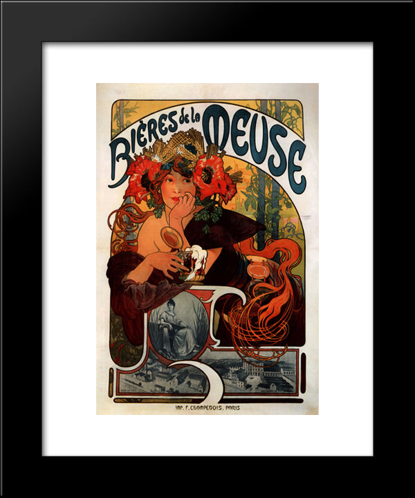 Beer Of The Meuse 20x24 Black Modern Wood Framed Art Print Poster by Mucha, Alphonse