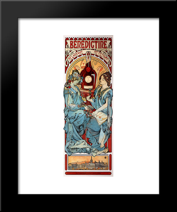 Benedictine 20x24 Black Modern Wood Framed Art Print Poster by Mucha, Alphonse