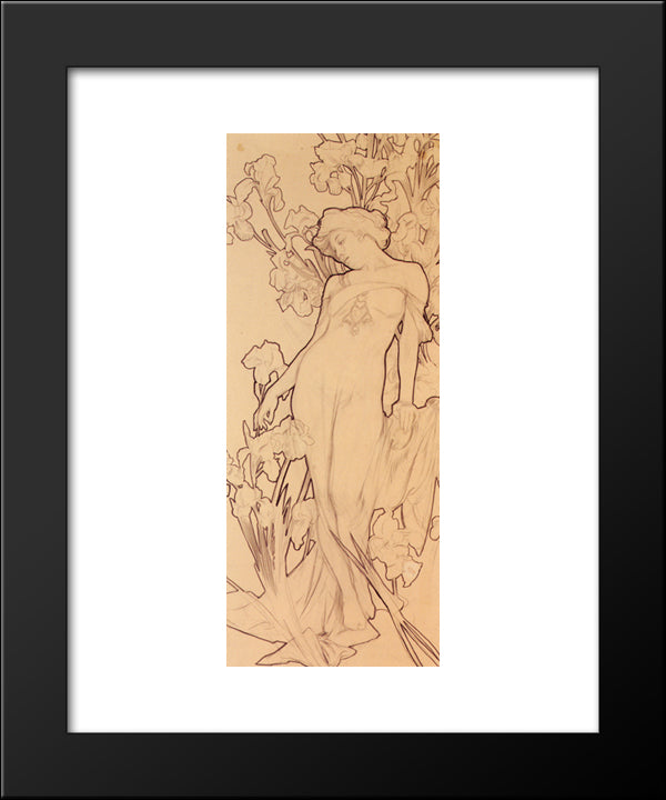 Iris 20x24 Black Modern Wood Framed Art Print Poster by Mucha, Alphonse