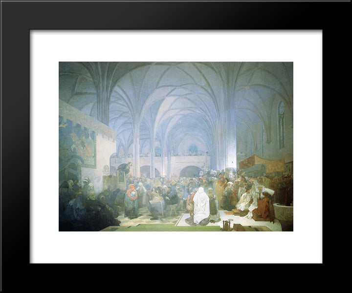 Master Jan Hus Preaching At The Bethlehem Chapel 20x24 Black Modern Wood Framed Art Print Poster by Mucha, Alphonse